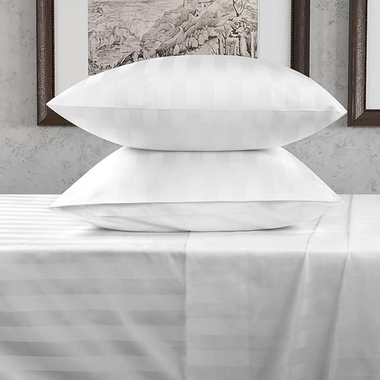 URBANHUT 800 Thread Count Egyptian Cotton California King Damask Striped Sheets Set (4 Pc) - Ultra Soft & Smooth, Thick & Crisp Sateen Weave Calking Striped Bedsheets, Fits Upto 16" Mattress - White