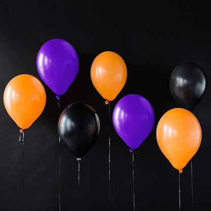 TecUnite 100 Pcs Orange Purple Black Latex Balloons 13 Inch Colorful Round Balloons for Halloween Wedding Birthday Racing Car Poker Card Party Decoration