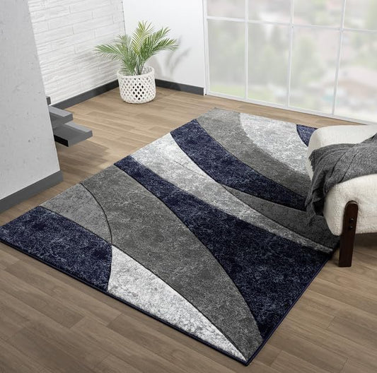 Ultra Soft Area Rug Hand Carved - Modern Abstract Design for Indoor Living Room & Bedroom - Stain Resistant, Easy to Clean - (2'7''x7, Blue)