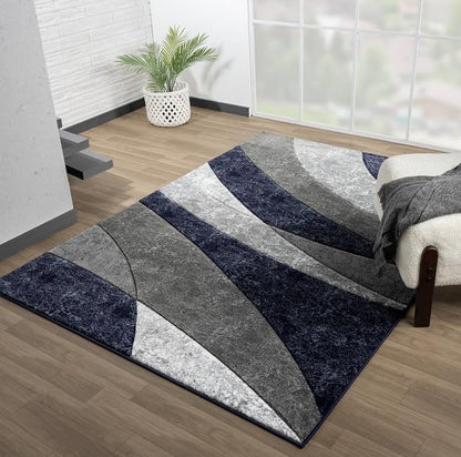 Ultra Soft Area Rug - Modern Abstract Design for Living Room & Bedroom - Foldable, Stain Resistant, Easy to Clean - (8x11, Blue)