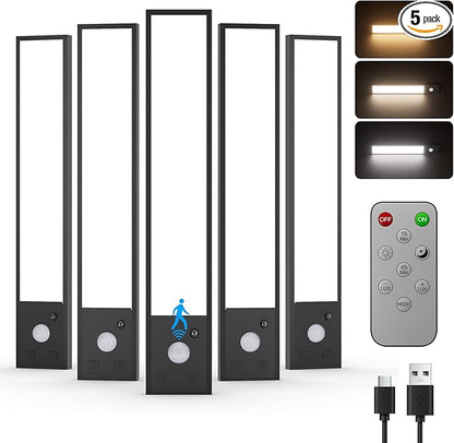 5 Pack Under Cabinet Lighting Wireless, 8" Magnetic Dimmable Under Counter Lights for Kitchen,Motion Activated Under Cabinet Lights,3 Color Dimmable Under Cabinet Lighting, Closet Light with Remote