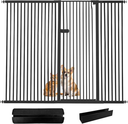Lumizone Extra Tall Cat Gate 55.12" High Pressure Mounted Extra Wide 2025 New (17 Sizes) 1.37" Gap No Drilling Auto-Close One-Handed Operation Tall Pet Gate for Dogs(Black, 55.12" H x 71.85"-75.97" W)
