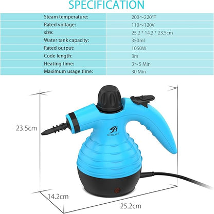 MLMLANT Handheld Steam Cleaner, Multipurpose Portable Upholstery Steamer with Safety Lock and 9 Accessory Kit for Carpet, Couch, Clothes, Mattress, Car Seats, Kitchen, Floor Steamer Cleaning, Blue