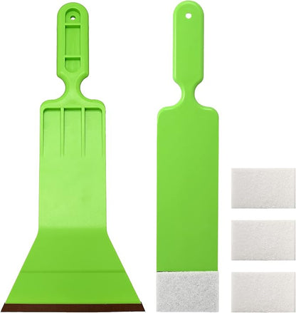 NEWISHTOOL Window Tint Tools Bulldozer Squeegee Kit, Green Wide Mouth & Scrubber Paddle Scraper with Spare Scouring Pads for Windshield Cleaning Window Film Installing, Long Handle Tint Tools