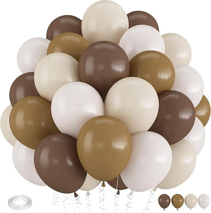 Brown Balloons, 12 Inch Coffee Brown Tan Cream Sand White Balloons for Neutral Bear Baby Shower Boho Wedding Woodland Birthday Party Decorations