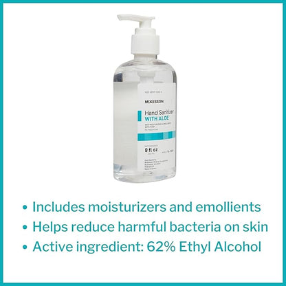 McKesson Hand Sanitizer Pump with Aloe, 8 oz [Pack of 24] Bulk, 62% Ethyl Alcohol