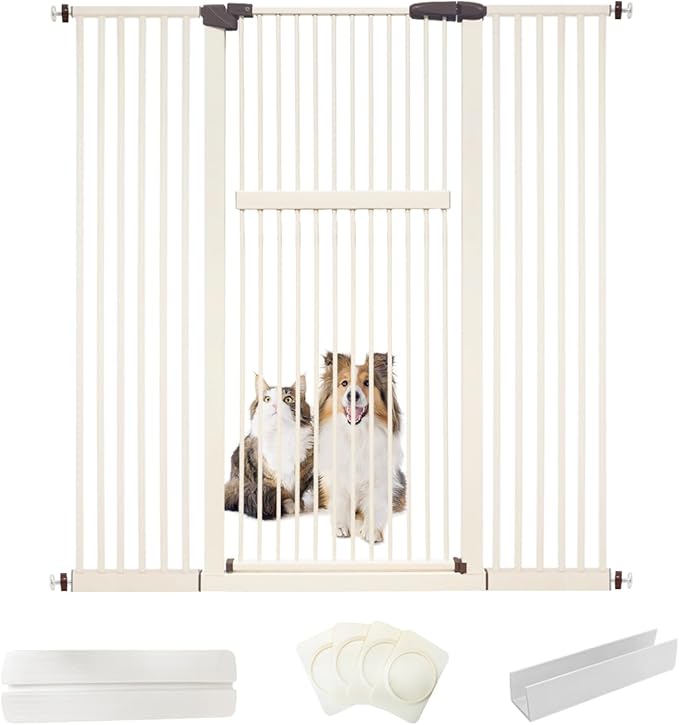 Lumizone Extra Tall Pet Gate 55.12" High Pressure Mounted 55.12"-59.24" Extra Wide (9 Sizes) 1.37" Gap for Cat Dog Stairs Doorway Hallway No Drilling Auto-Close (55.12"-59.24" W, Cream White)