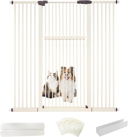 Lumizone Extra Tall Pet Gate 55.12" High Pressure Mounted 55.12"-59.24" Extra Wide (9 Sizes) 1.37" Gap for Cat Dog Stairs Doorway Hallway No Drilling Auto-Close (55.12"-59.24" W, Cream White)