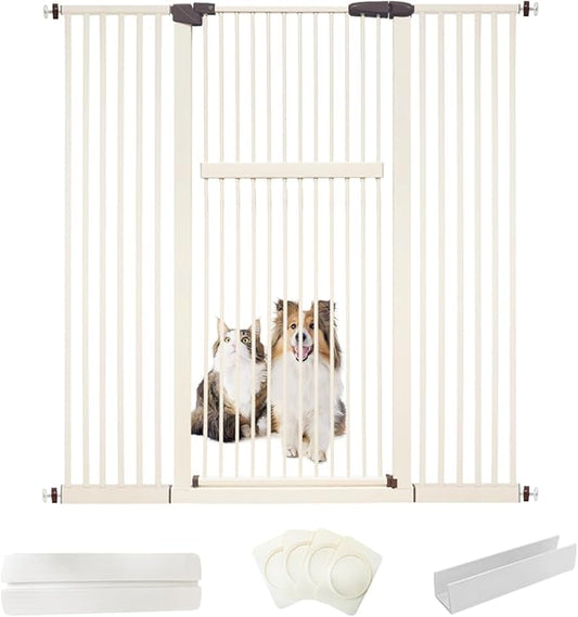 Lumizone Extra Tall Pet Gate 55.12" High Pressure Mounted 55.12"-59.24" Extra Wide (9 Sizes) 1.37" Gap for Cat Dog Stairs Doorway Hallway No Drilling Auto-Close (55.12"-59.24" W, Cream White)