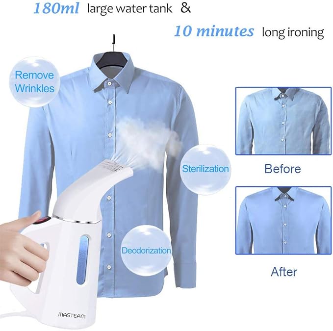 Handheld Steamer for Clothes Wrinkle Removes,Garment Steamer for Hat,1.5lbs Lightly,40s Fast Heat-up,8 FT Power Cord,800W, for Home and Travel with Automatic Shut-Off Safety Protection (White)