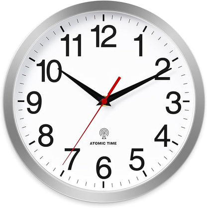 Atomic Wall Clock Modern 12 Inch Battery Operated Silent Non Ticking Analog Clock Decorative for Bedroom Kitchen Bathroom Office Home Living Room (Silver)