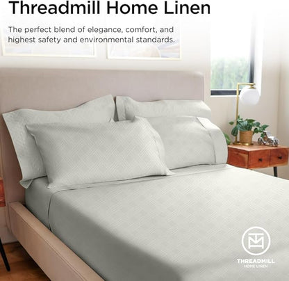 Threadmill Luxury Full Size Sheets for Full Size Mattress | 800 Thread Count Cotton Sheets | Jacquard Celine Light Grey | Better Than Egyptian Cotton| 4 Pc Bed Sheets | with Elasticized Deep Pocket