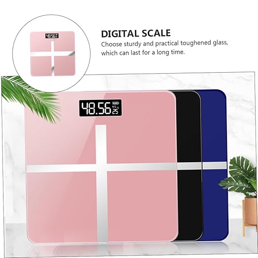 Mikinona Precise Body Weight Scale Toughened Glass Electronic USB Charging Home Use Black Screen Rose Gold Cross Design