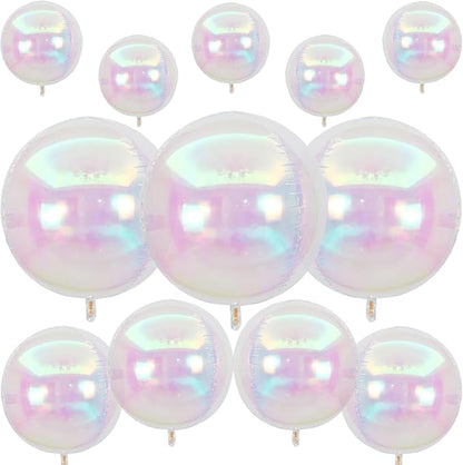 12Pcs Iridescent Round Foil Balloons, 22" 15" 10" 4D Clear Ball Balloon, Holographic Balloons for Birthday Wedding Folding Rainbow Under The Sea Mermaid Party decoration