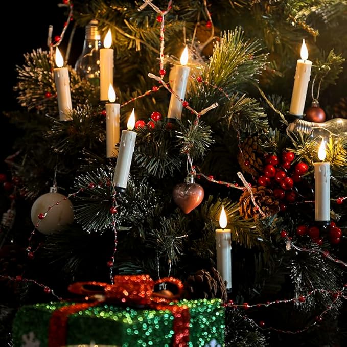 Romingo Flameless Candles Christmas Decor, 10PCS Led Flickering Lights Battery Operated with Remote Timer/Clips, Window Candles for Home Indoor Outdoor Wedding Halloween Christmas Trees Decor