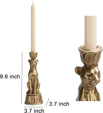 Candle Stick Holder Table Decor - Leopard Resin Modern Golden Candlestick Holder Coffee Table Decor Gold Candle Stand for Living Room 3.25 x 3.25 x 9.25 Inch Guichifun