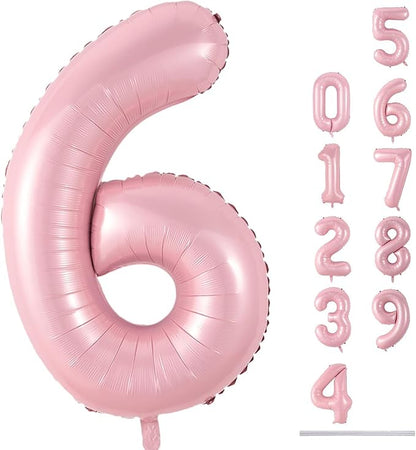 Pastel Pink Number 6 Balloons, 40 In Large Light Pink Number 6 Foil Helium Balloons for Girls, Self Inflating Number Balloons 0-9 for Girls 6th 16th Birthday Women Anniversary Party Decoration