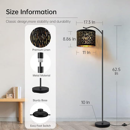 BoostArea Tree Texture Shade Floor Lamp - 8W LED Arched Standing Lamp with Linen Shade, Mid Century Design for Living Room, Bedroom, Office
