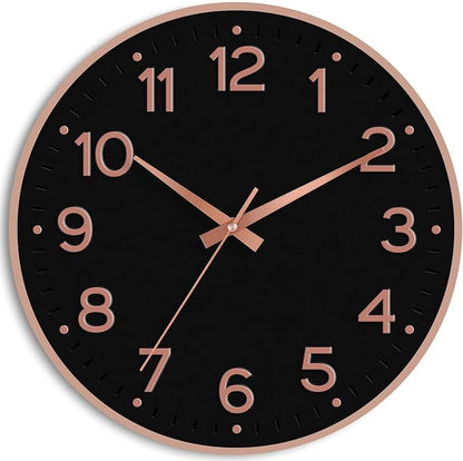 Wall Clock, Silent Wall Clocks Battery Operated 8 Inch-Modern Non Ticking Analog Clock Decorative for Kitchen Office Bathroom Bedroom(Black Rose Gold)