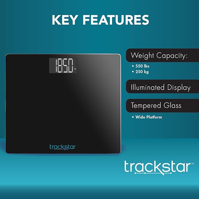 Trackstar Smart Wide-Platform Digital Weight Scale | 550 lb Weight Capacity | Trackstar Monitoring App | Bluetooth iOS & Android Compatible | Measure, Track, and Share Results