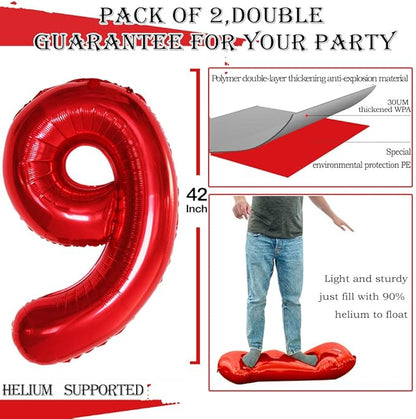 GOER Number 19 Balloons for 19th Birthday Sweet 19 Party Decorations,42 Inch Jumbo Foil Helium 91 Balloons for 91st Birthday Party Decoration (Red)