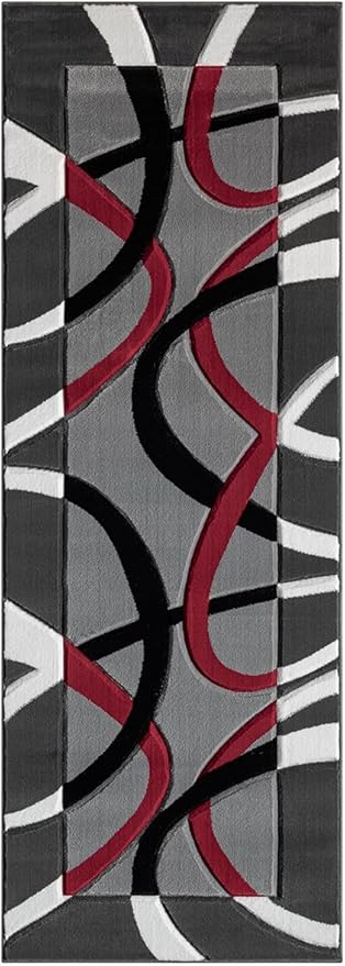 Ultra Soft Area Rug Hand Carved - Modern Abstract Design for Indoor Living Room & Bedroom - Stain Resistant, Easy to Clean - (5x7, Red)