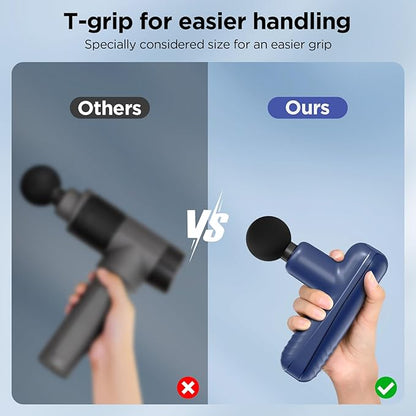 Mini Massage Gun, Powerful Handheld Muscle Massager for Back Pain Relief, Deep Tissue Percussion Small Massage Gun Travel Massager with 4 Massage Heads Silent Brushless Motor, Blue