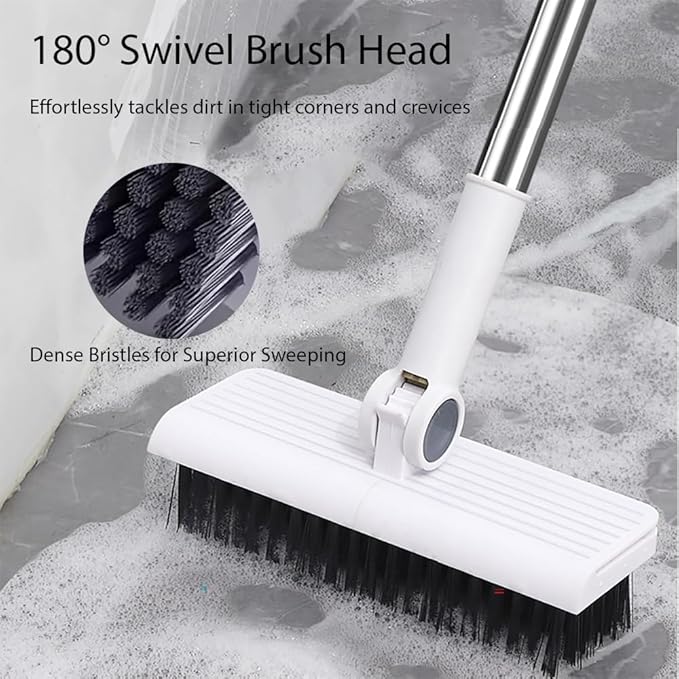 Upgrade Broom with Dustpan Combo Set，Long Handle Self-Cleaning Dust Pan and Brush Set 4-Row Dense Bristles，Indoor Broom Set (White)