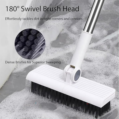 Upgrade Broom with Dustpan Combo Set，Long Handle Self-Cleaning Dust Pan and Brush Set 4-Row Dense Bristles，Indoor Broom Set (White)