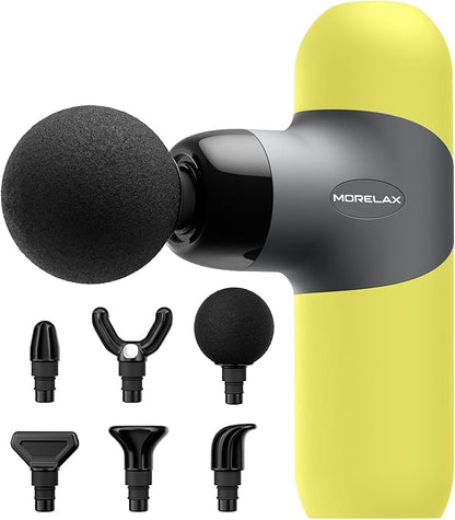 Mini Massage Gun Portable Deep Tissue Muscle Percussion Massager, Electric Handheld Sport Massager with 6 Massage Heads 4 Speed, Best Gift (Yellow)