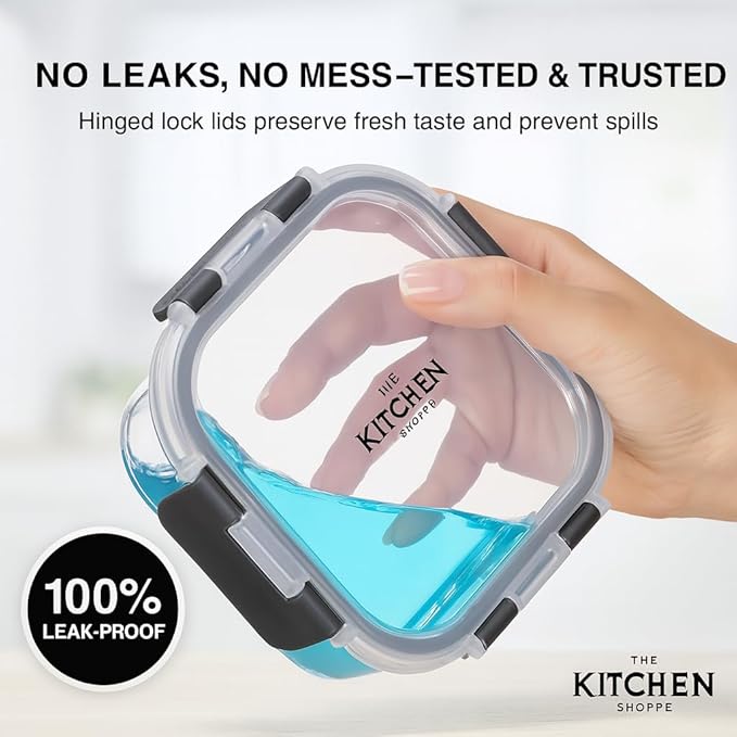 KITCHEN SHOPPE 24-Piece Glass Food Storage Containers with Hinged Lock Lids | Airtight Containers for Meal Prep, Lunch or Leftovers | Oven/Freezer & Dishwasher Safe | Glass Tupperware Set