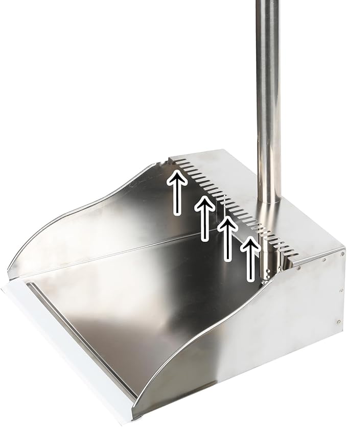 Metal Dustpan Long Handle Stainless Steel Dustpan,Heavy Duty Standing Dust Pan with Teeth, Indoor Outdoor Up for Home Kitchen Lobby Room Office