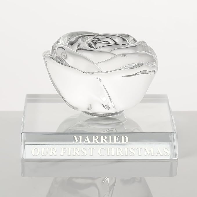 Christmas Wedding Gifts for Couples-Crystal Rose, Mr & Mrs Wedding Gift, Best Decoration Memorial Gift for Bride & Groom (Our First Christmas Married）