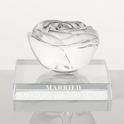 Christmas Wedding Gifts for Couples-Crystal Rose, Mr & Mrs Wedding Gift, Best Decoration Memorial Gift for Bride & Groom (Our First Christmas Married）