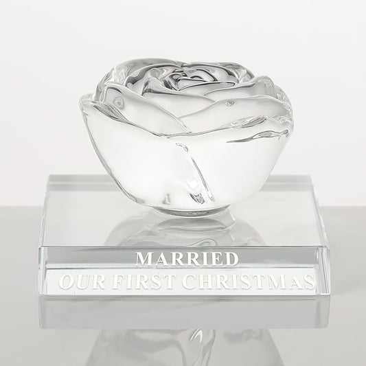 Christmas Wedding Gifts for Couples-Crystal Rose, Mr & Mrs Wedding Gift, Best Decoration Memorial Gift for Bride & Groom (Our First Christmas Married）