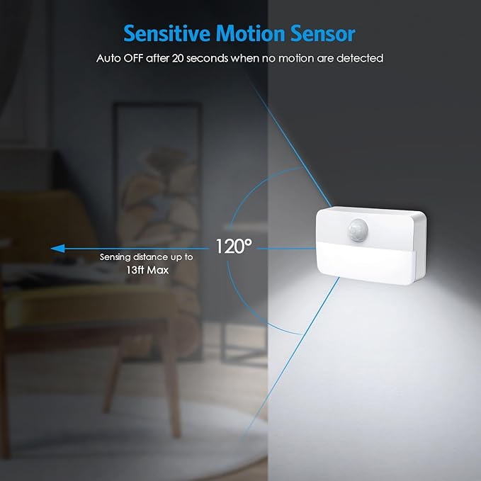 AMIR Motion Sensor Stair Lights for Indoor, 12 Pack Battery-Operated LED Night Light, 40 Lumen 6500K, Cordless Closet Light, Tap Light, Safe Lights for Stairs, Hallway, Bathroom, Cabinet, Kitchen