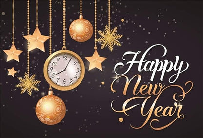 Leyiyi 9x6ft Happy New Year Backdrop Clock Vintage Eve Party Bokeh Halo Banner Snowflake Glitter Sequin Luxury Star Photo Background Merry Christmas Portrait Shoot Vinyl Studio Prop
