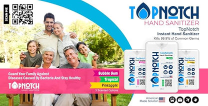 TOP NOTCH Hand Sanitizer, Pack of 24 Pocket Spray (20ml) Variety Pack Tropical, Bubblegum, Pineapple