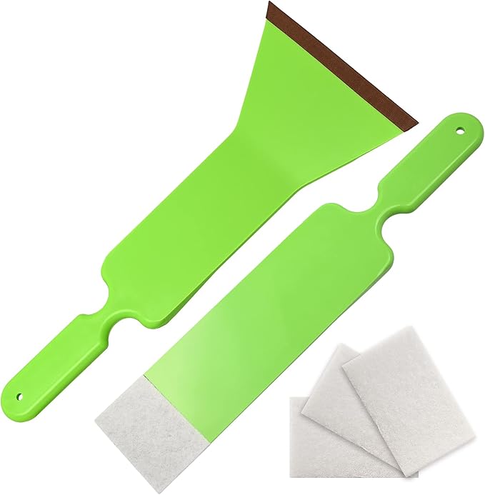NEWISHTOOL Window Tint Tools Bulldozer Squeegee Kit, Green Wide Mouth & Scrubber Paddle Scraper with Spare Scouring Pads for Windshield Cleaning Window Film Installing, Long Handle Tint Tools