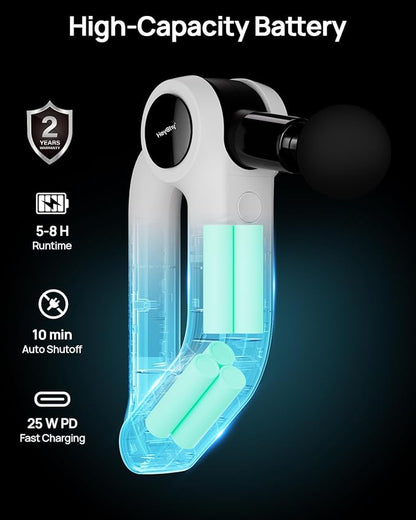 Massage Gun Deep Tissue with Heat Therapy, 12mm Amplitude Muscle Massager for Athletes, 5 Speeds & 4 Modes Massager Gun for Neck Back Shoulder Leg Pain Relief - Ideal Gift for Men, White