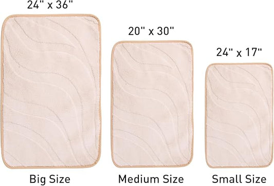 Bath Mats 24x17 Non-Slip Absorbent Bathroom Rug, Quick Dry Machine Washable Shower Tub Mat with Rubber Backing, Soft Floor Carpet for Bathroom Decor Wave White