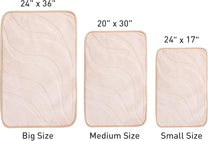 Bath Mats 30x20 Non-Slip Absorbent Bathroom Rug, Quick Dry Machine Washable Shower Tub Mat with Rubber Backing, Soft Floor Carpet for Bathroom Decor Wave White
