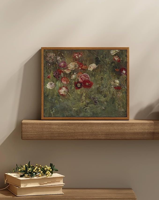 InSimSea Framed Canvas Wall Art Vintage Decor, Classical Flower Paintings Vintage Wall Art for Living Room, Retro Nature Floral Artwork Wall Decorations for Bedroom Home, 9"x11"