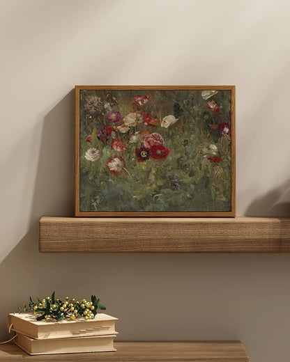 InSimSea Framed Canvas Wall Art Vintage Decor, Classical Flower Paintings Vintage Wall Art for Living Room, Retro Nature Floral Artwork Wall Decorations for Bedroom Home, 9"x11"