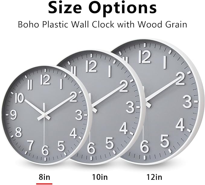 HZDHCLH Wall Clocks Battery Operated,Wall Clock Gray,8 inch Wall Clock Silent Non Ticking Modern 3D Numbers for Kitchen Bedroom Living Room Office Classroom Decor