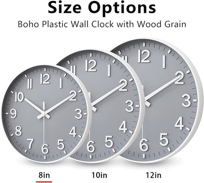 HZDHCLH Wall Clocks Battery Operated,Wall Clock Gray,8 inch Wall Clock Silent Non Ticking Modern 3D Numbers for Kitchen Bedroom Living Room Office Classroom Decor
