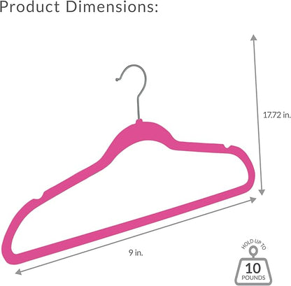 Simplify Slim Velvet Clothes Hangers | 50 Pack | Non-Slip | Shirts | Suit | Pants | Dresses | Garments | Closet Storage & Organization | Durable | Fuchsia