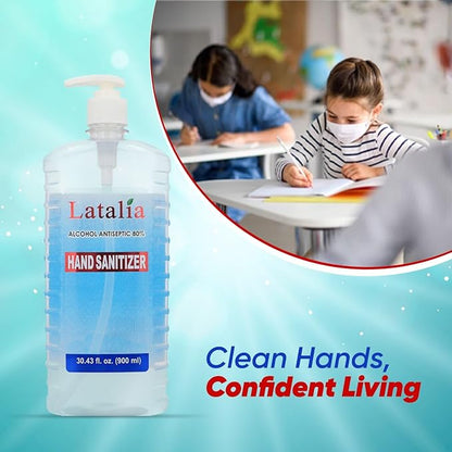 Latalia Hand Sanitizer - Pack of 1 Travel Hand Sanitizers - Unscented Mini Clean Scent Non-Drying Moisturizing Gel (900ml, 30 fl oz)