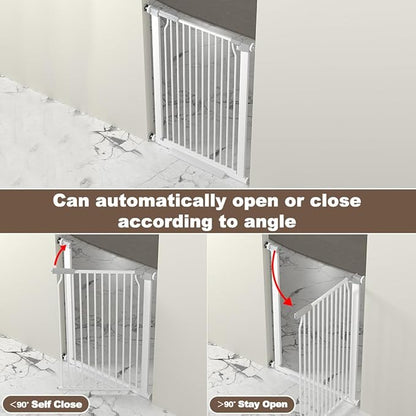 41" Extra Tall Cat Gate for Doorway, 29.6-31.5''W Metal Pet Baby Safe Gate, Extra Wide Pressure Mounted Baby Gate, No Drilling Cat Fence Indoor, Tall Dog Gate, White