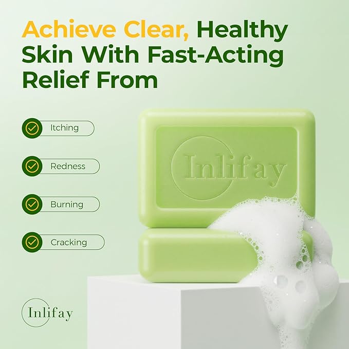 Inlifay Antifungal Soap with Tea Tree Oil: Antifungal Bar Soothing Care & Fast Itch Relief for Ringworm Jock Itch Tinea Versicolor Athlete's Foot - Home Travel Gym Use for Active Men